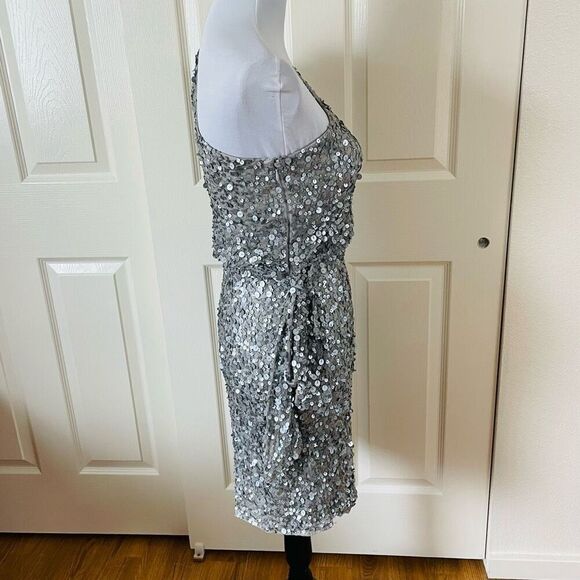 Aidan Mattox One Shoulder Sequin Dress Silver Size 0 - Picture 5 of 14